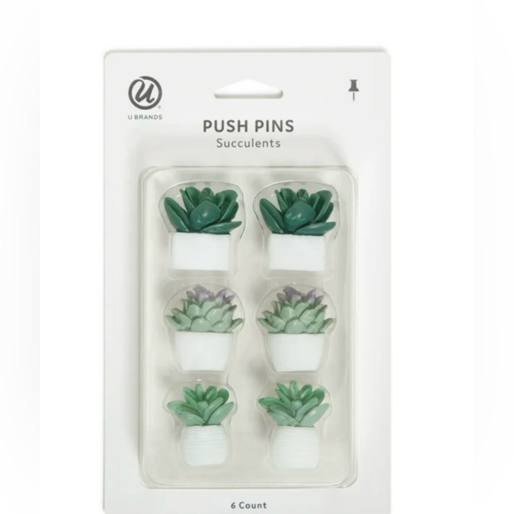 U Brands Succulent Push Pins, Green, Small, Pack of 6,
